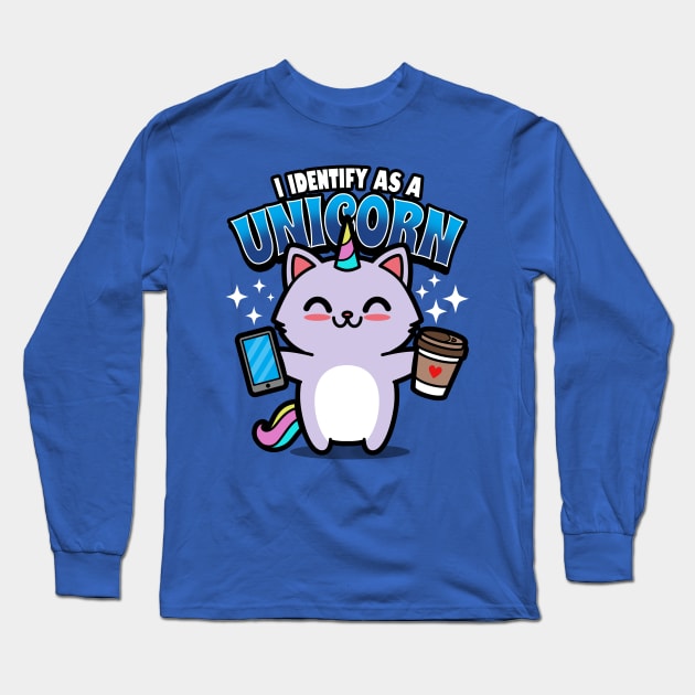 Cute Kawaii Coffee Lover Unicorn Techie Cat Funny Millennial Meme Long Sleeve T-Shirt by BoggsNicolas